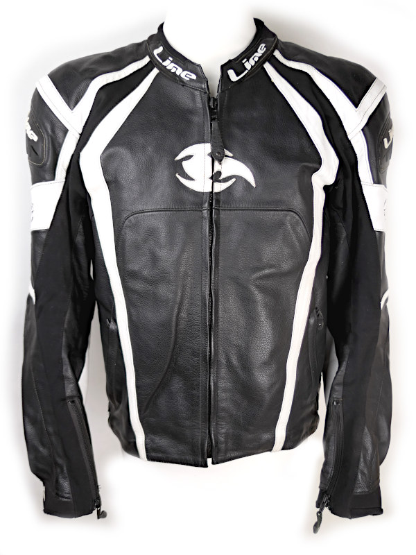 Pánská kožená sportovní bunda LIME Thorn, černo-bílá - vel. 54 (XL)