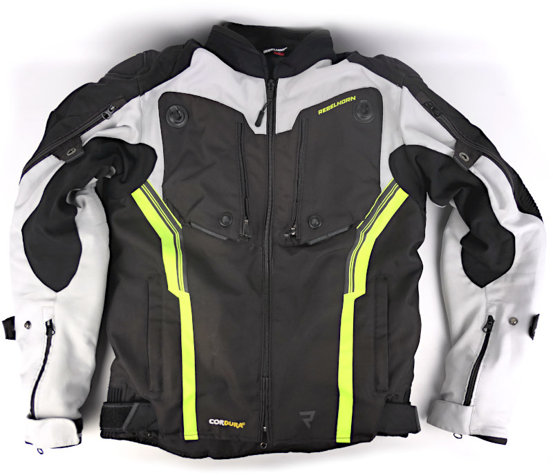 Pánská textilní moto bunda Rebelhorn Borg II s chrániči level 2, černo-šedo-fluo - vel. S