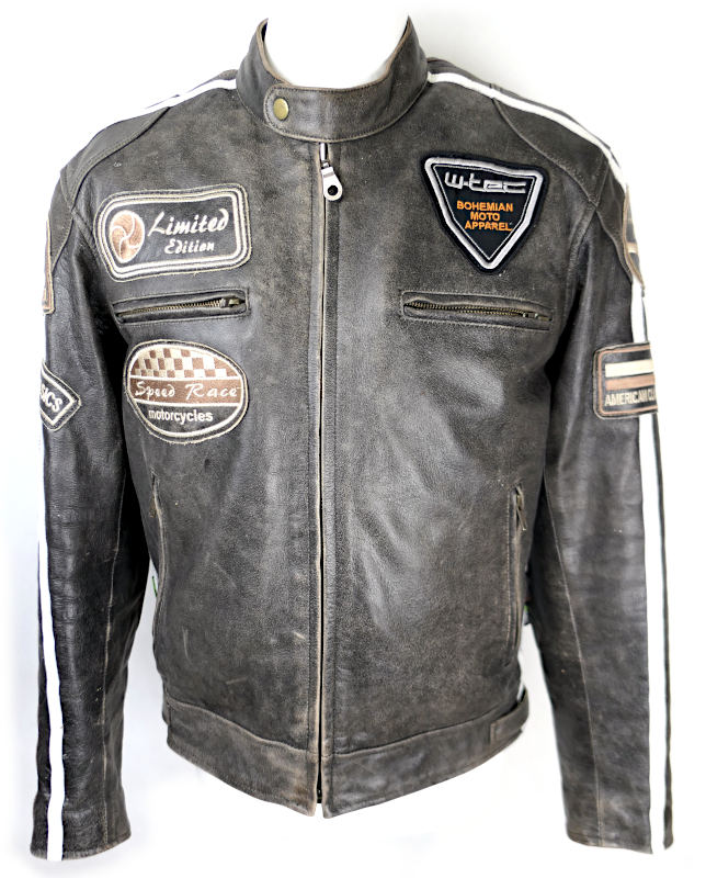 Pánská kožená moto bunda W-TEC Sheawen s chrániči, hnědá/černá vintage - vel. L