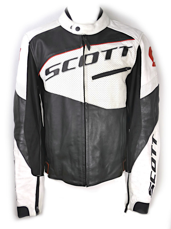 Pánská kožená moto bunda Scott Track, černo/bílo/červená - vel. XL