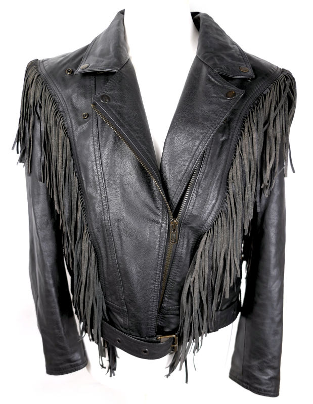 Dámská kožená bunda "křivák" KOUDELÁKOVÁ Bikers Mode s třásněmi, vel: 38/M