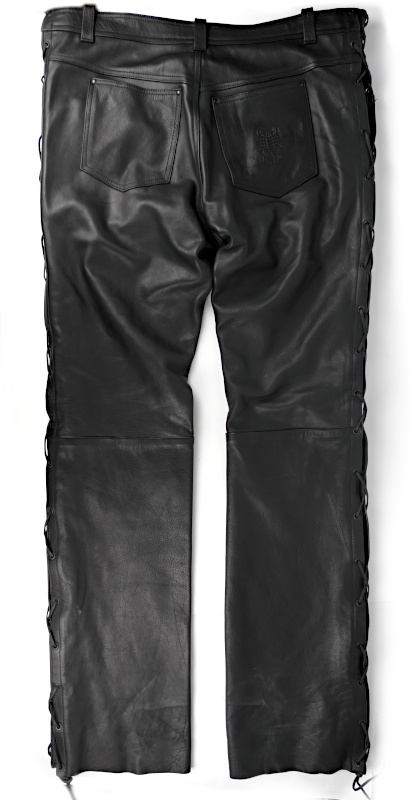 NOVÉ Pánské kožené kalhoty GENSLER se šněrováním, vel: 64/3XL
