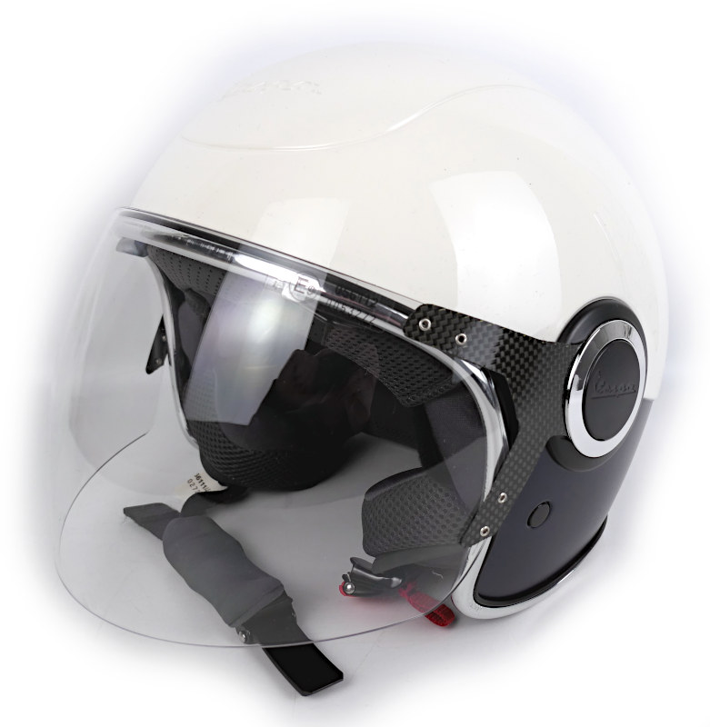 Zánovní otevřená helma Vespa VJ, bílá/modrá - vel. XS