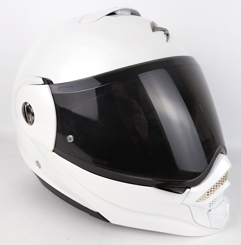 Zánovní výklopná enduro helma SCORPION ADX-2 Solid, perleťově bílá + kšilt, čiré plexi - vel. S