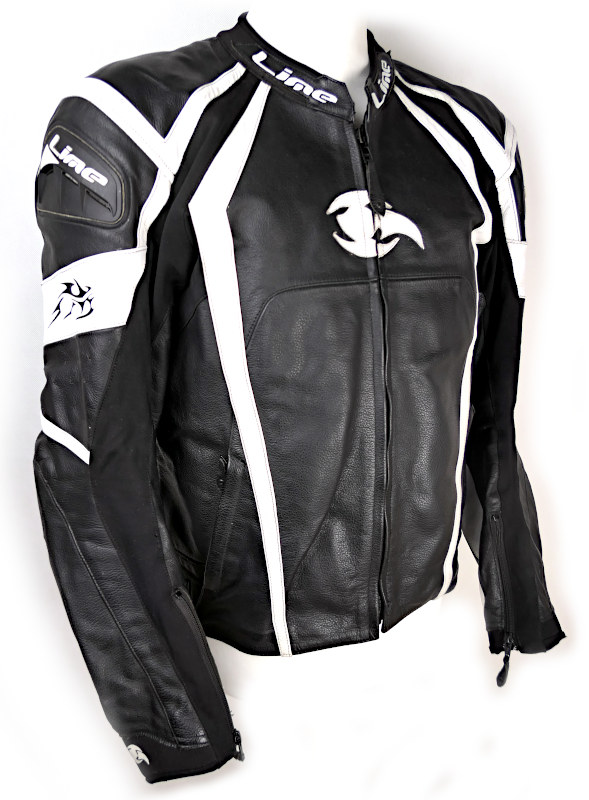 Pánská kožená sportovní bunda LIME Thorn, černo-bílá - vel. 54 (XL)