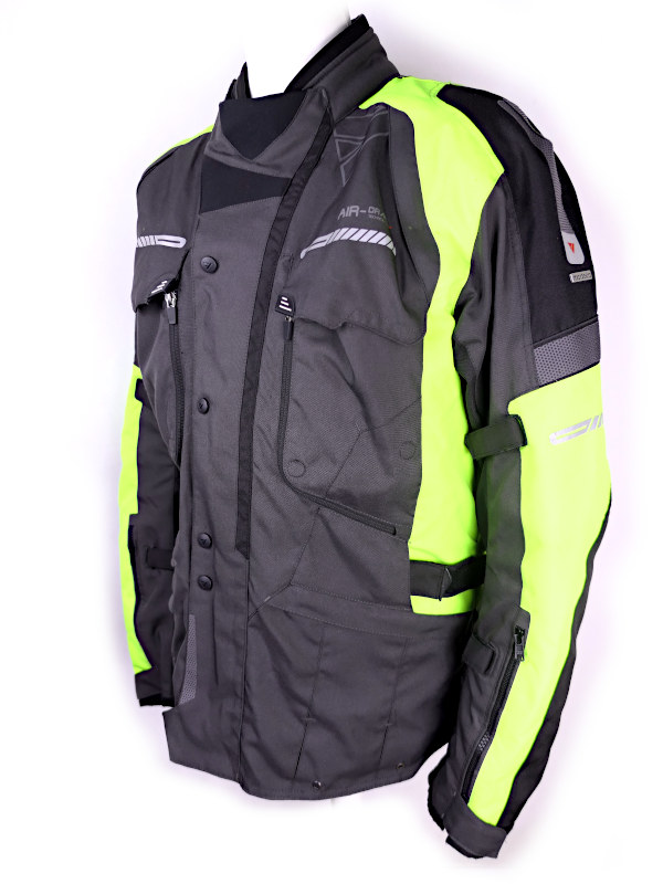 Pánská textilní dlouhá bunda Modeka Westport, černo-šedá-fluo - vel. XXL