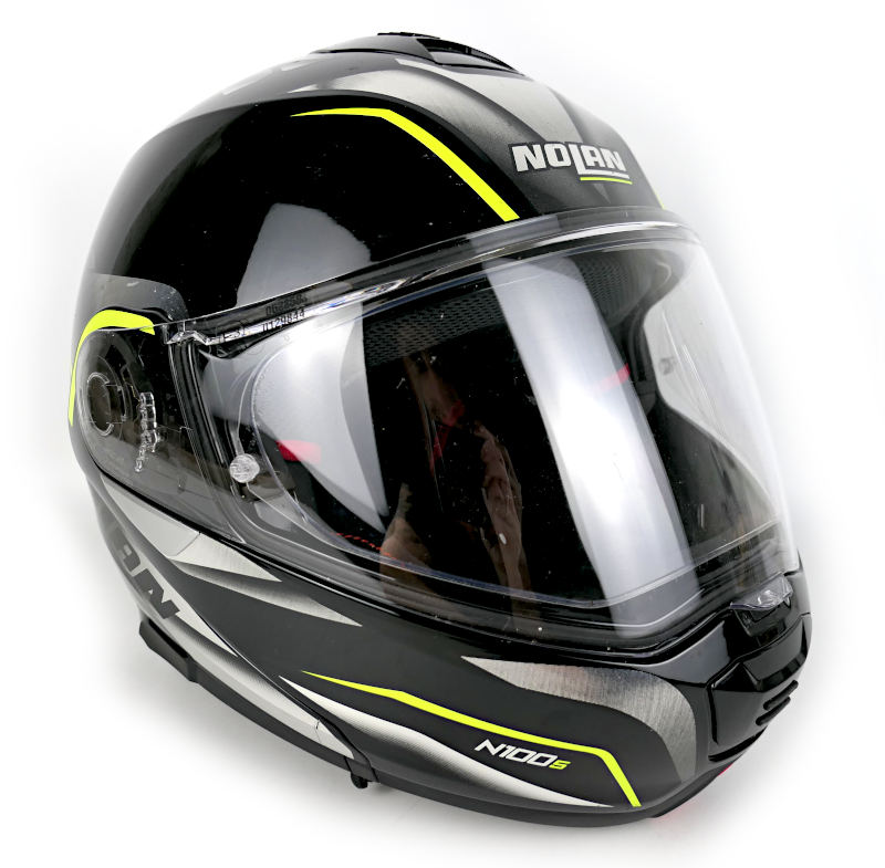 Výklopná helma Nolan N100-5 N-Com, černo/stříbrná/fluo - vel. XXL