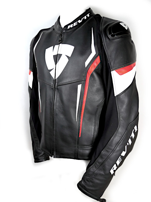 Pánská kožená bunda Revit Glide, černo-bílo-červená - vel. 56 (XL)