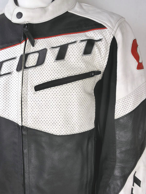 Pánská kožená moto bunda Scott Track, černo/bílo/červená - vel. XL