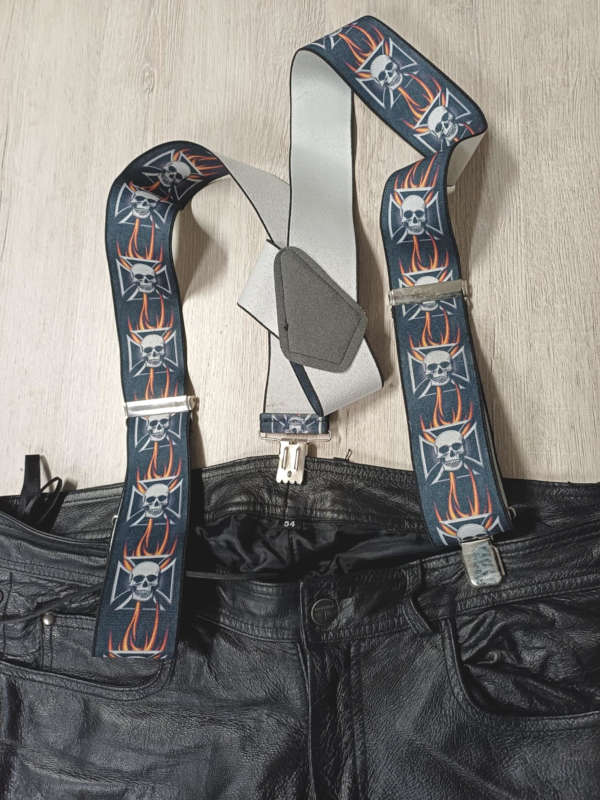 Pánské kožené kalhoty HIGHWAY se šněrováním + kšandy, vel: 54/XL