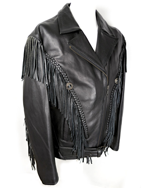 NOVÁ Dámská kožená bunda GENSLER s třásněmi, vel: 46/XL