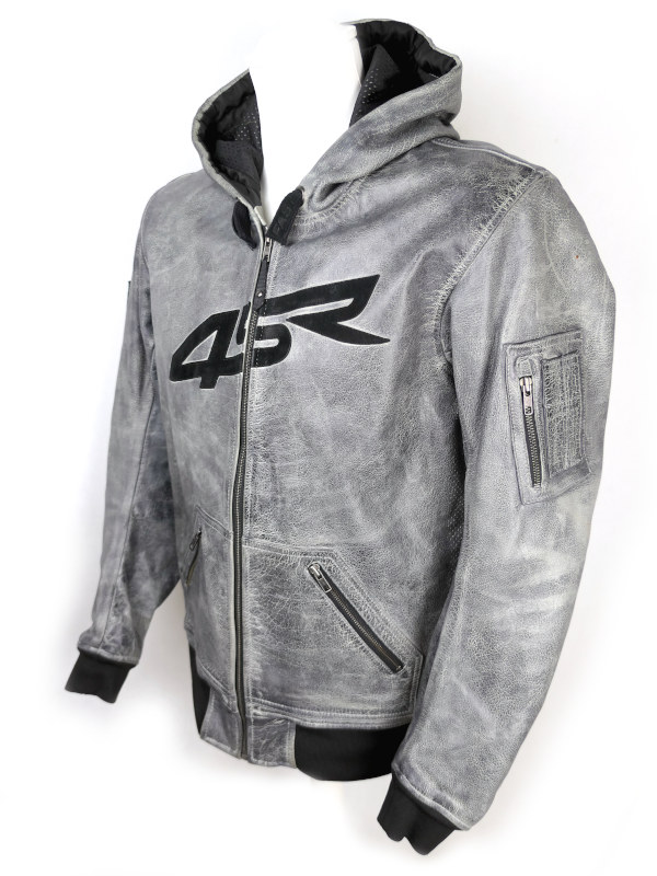 Patinovaná kožená bunda 4SR Hoodie, šedá - vel. 52 (L)