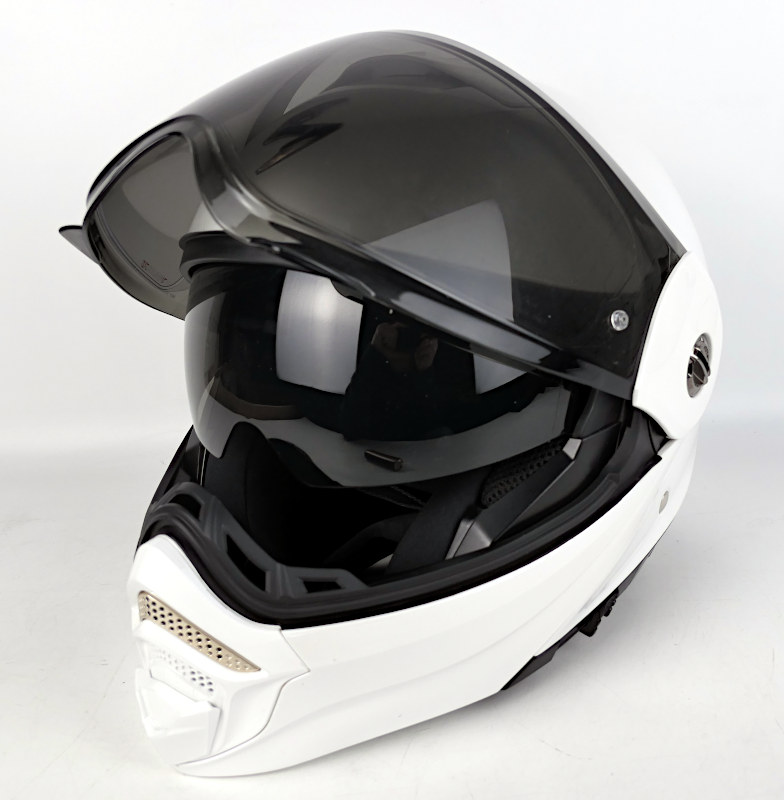 Zánovní výklopná enduro helma SCORPION ADX-2 Solid, perleťově bílá + kšilt, čiré plexi - vel. S