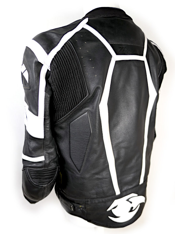Pánská kožená sportovní bunda LIME Thorn, černo-bílá - vel. 54 (XL)