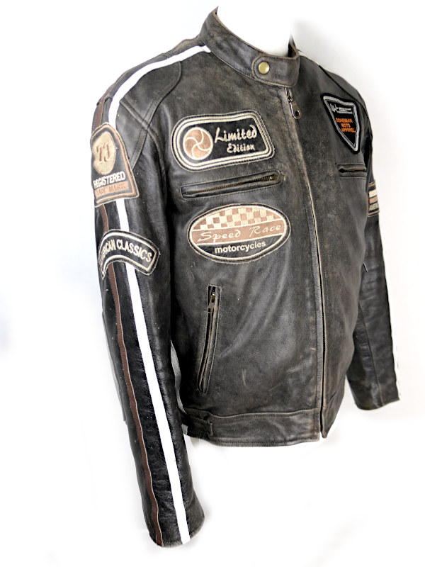 Pánská kožená moto bunda W-TEC Sheawen s chrániči, hnědá/černá vintage - vel. L