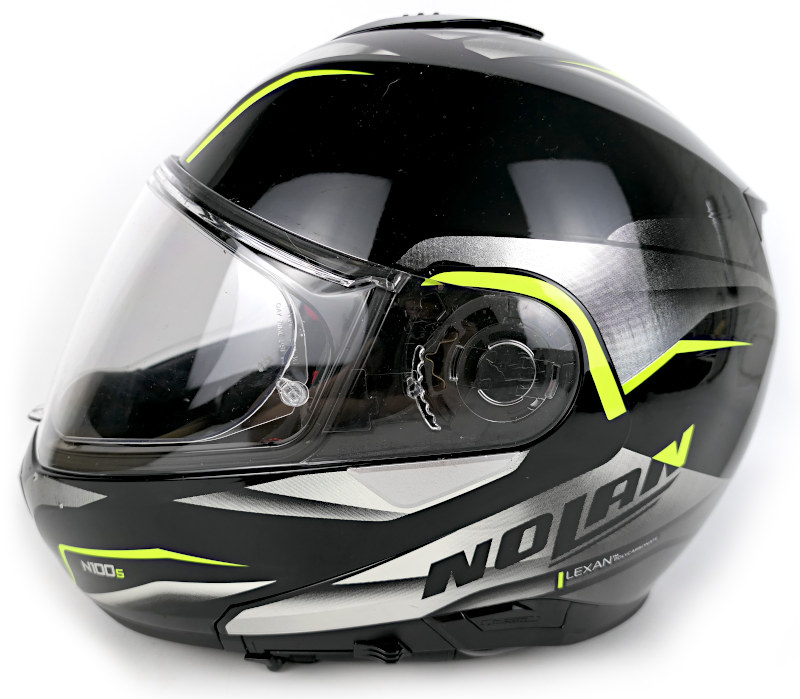 Výklopná helma Nolan N100-5 N-Com, černo/stříbrná/fluo - vel. XXL
