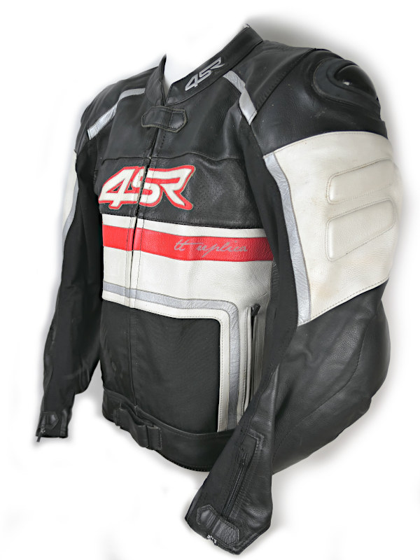 Pánská kožená moto bunda 4SR TT Replica, černo/bílo/červená - vel. 54 (XL)
