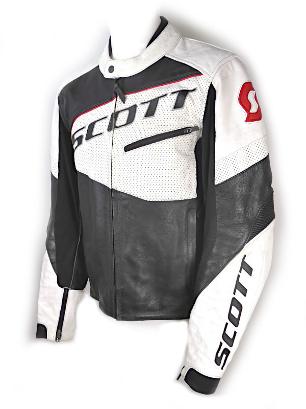 Pánská kožená moto bunda Scott Track, černo/bílo/červená - vel. XL
