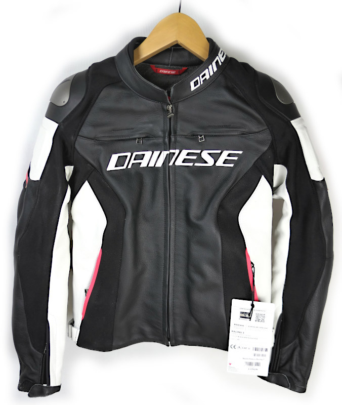 Nová dámská kožená bunda Dainese Racing 3 Lady, černo-bílo-růžová - vel. 42 (S)