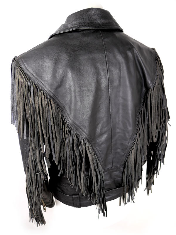 Dámská kožená bunda "křivák" KOUDELÁKOVÁ Bikers Mode s třásněmi, vel: 38/M