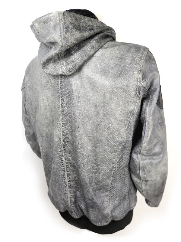 Patinovaná kožená bunda 4SR Hoodie, šedá - vel. 52 (L)