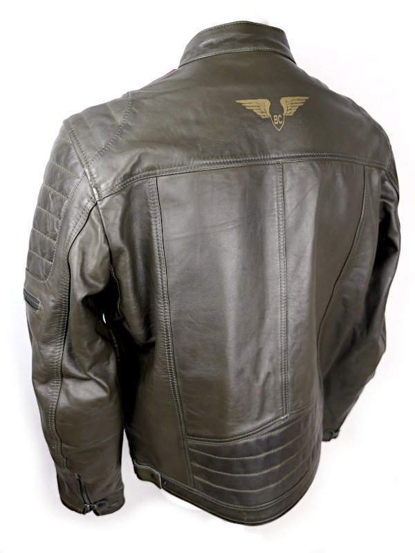 Nová kožená bunda Black-Cafe London Paris, olivová/červená - vel. 54 (XL)