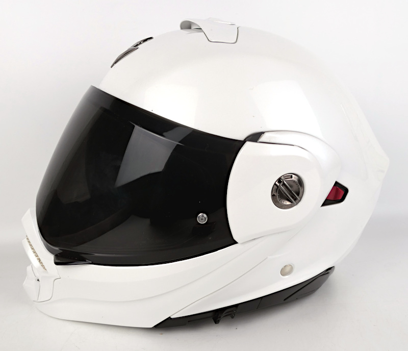 Zánovní výklopná enduro helma SCORPION ADX-2 Solid, perleťově bílá + kšilt, čiré plexi - vel. S