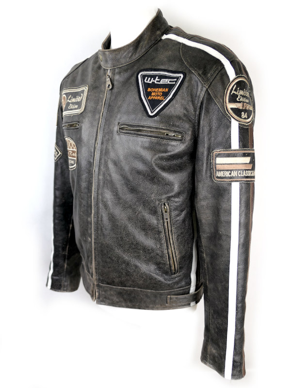 Pánská kožená moto bunda W-TEC Sheawen s chrániči, hnědá/černá vintage - vel. L