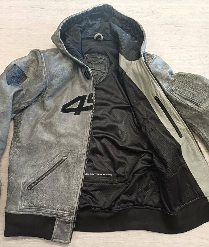 Patinovaná kožená bunda 4SR Hoodie, šedá - vel. 52 (L)