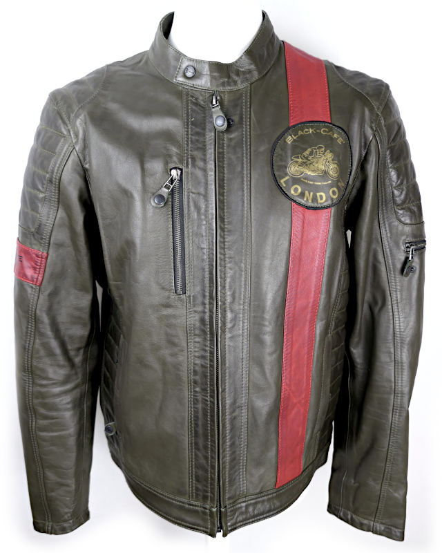 Nová kožená bunda Black-Cafe London Paris, olivová/červená - vel. 54 (XL)