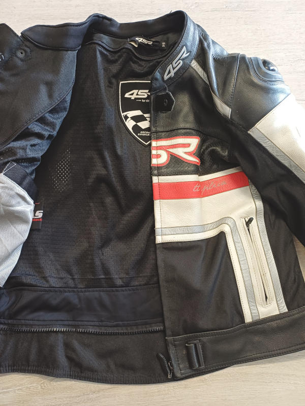 Pánská kožená moto bunda 4SR TT Replica, černo/bílo/červená - vel. 54 (XL)