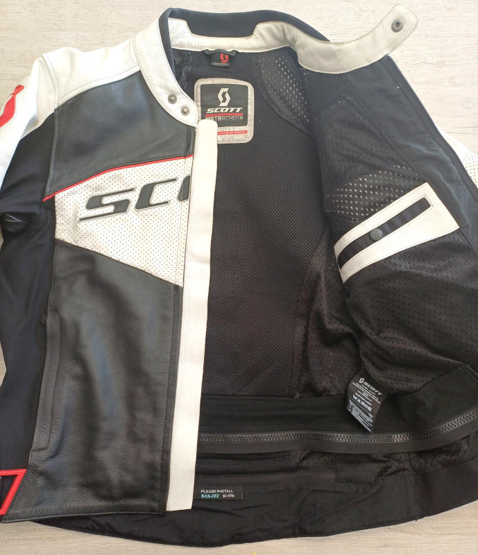 Pánská kožená moto bunda Scott Track, černo/bílo/červená - vel. XL