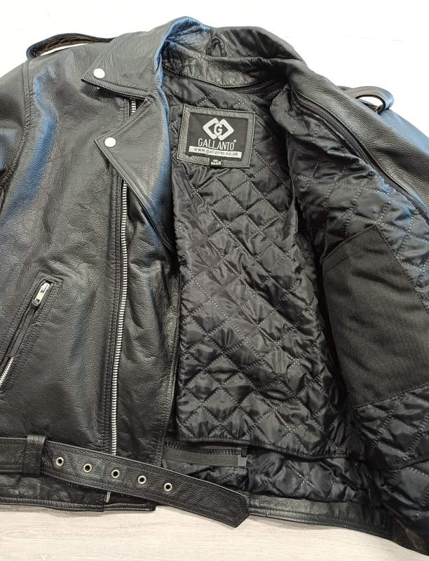 Nová pánská kožená bunda "křivák" Gallanto s chrániči, černá - vel. 3XL