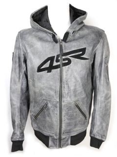Patinovaná kožená bunda 4SR Hoodie, šedá - vel. 52 (L)