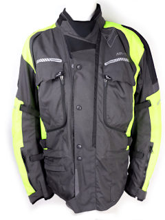 Pánská textilní dlouhá bunda Modeka Westport, černo-šedá-fluo - vel. XXL